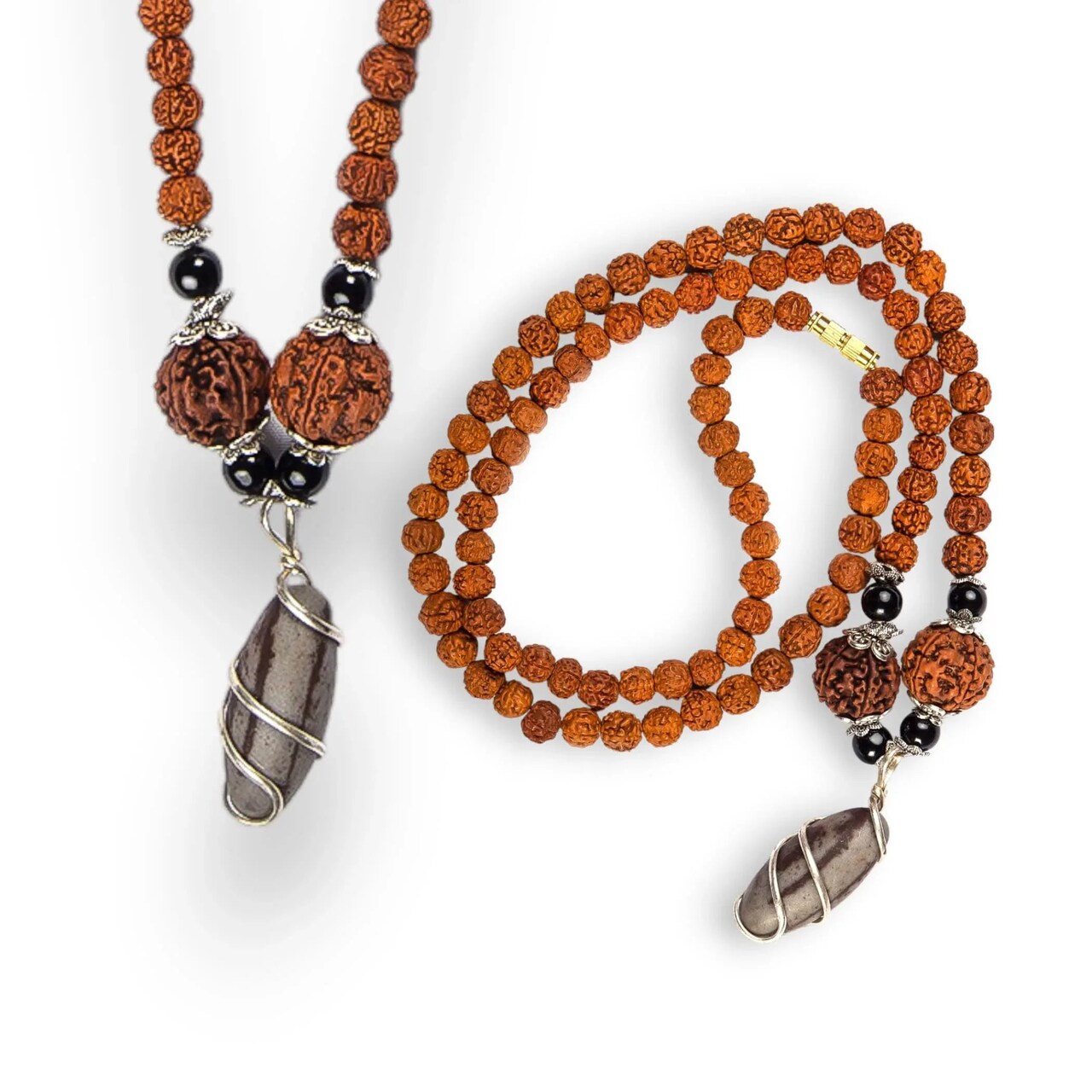 Rudraksha Mala with Narmadeshwar Shivling Pendant for Men Women 5 Mukhi Rudraksha Mala Shaligram Narmada Pendant Necklace Yoga Meditation (pack of 1)